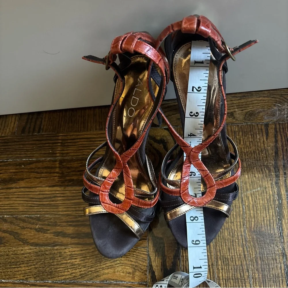 ALDO Red Brown and Gold Strappy High Heel Sandals - Picture 8 of 10